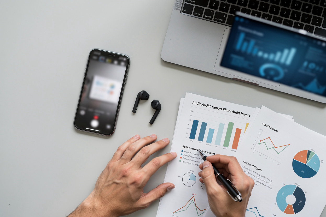 VerborgenKosten audit process workflow showing video recording, voice analysis, and AI-powered reporting for business efficiency